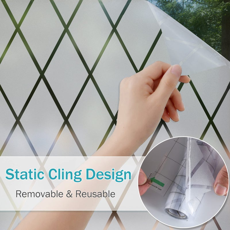 VELIMAX Lattice Frosted Window Film Window Privacy Film Static Cling Window Vinyl Opaque Glass Sticker Non Adhesive Anti-UV 35.4x78.7 inches - Image 5